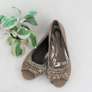 RAMPAGE Peep Toe Flats with Ruffles/Beads -  Sz 7